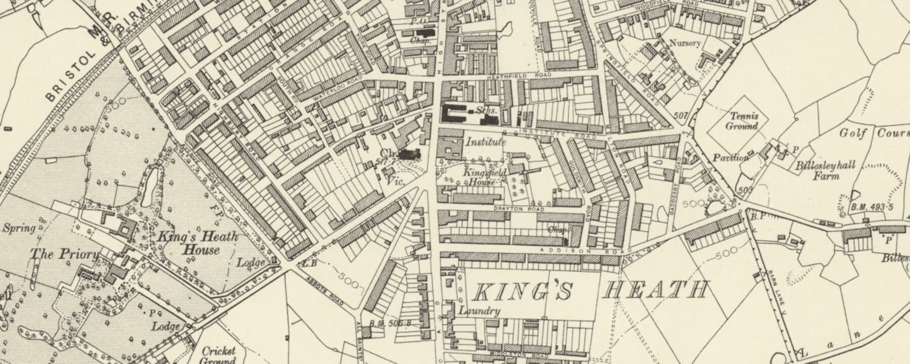 Historic Ordnance Survey map showing King's Heath High Street