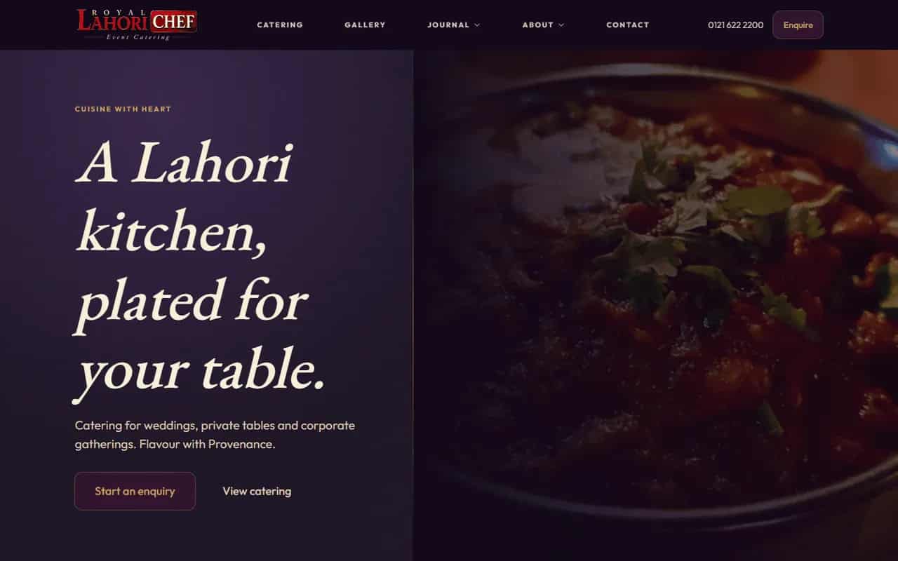 Royal Lahori Chef catering website designed and built by Ampliflow