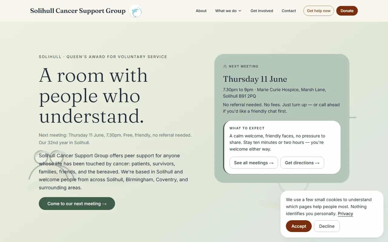 Solihull Cancer Support Group website designed and built by Ampliflow