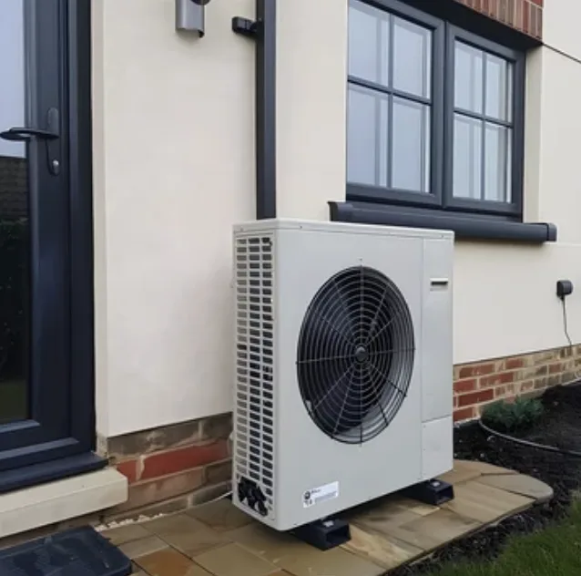 Air-source heat pump installed outside a home