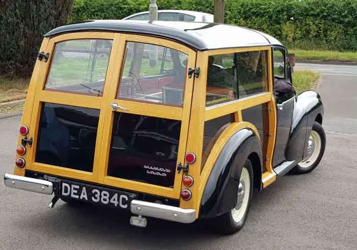 Morris Minor Traveller hearse available through A Natural Undertaking