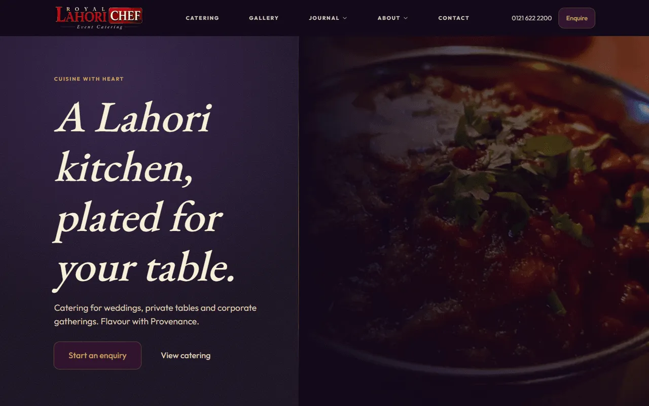 Royal Lahori Chef catering website designed and built by Ampliflow