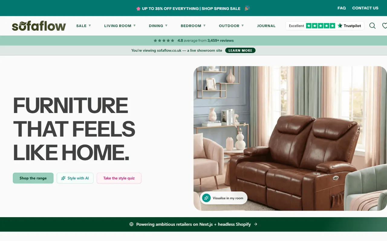 SofaFlow ecommerce experience designed and built by Ampliflow