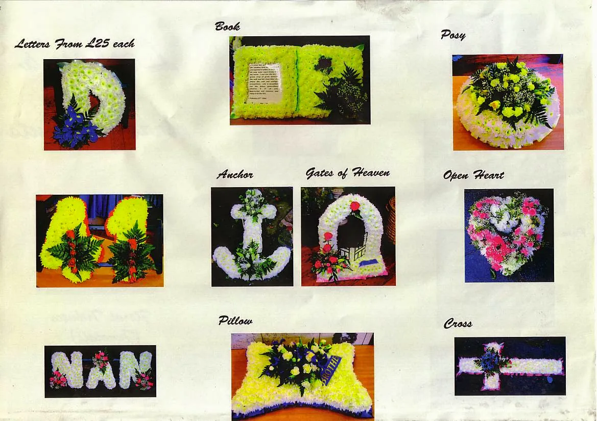 Selection of floral tributes and arrangements by Contrasts Florist