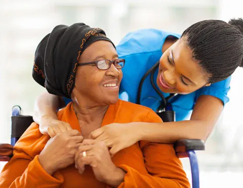 A home care worker offering companionship and reassurance