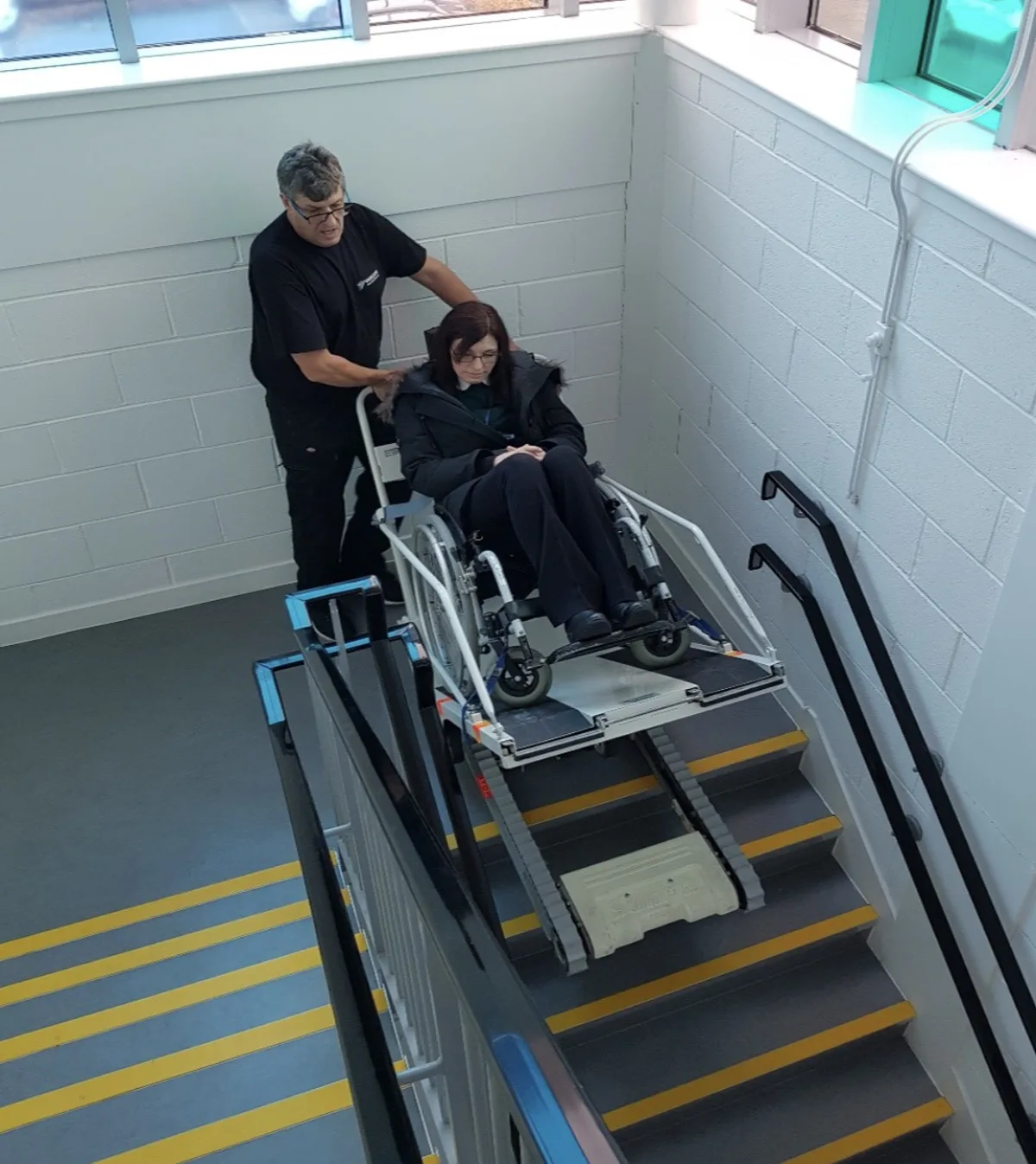 Evaccess training session using a wheelchair stair climber