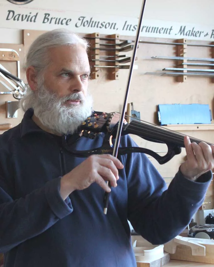 Moseley Violins director David Bruce Johnson playing a Violectra
