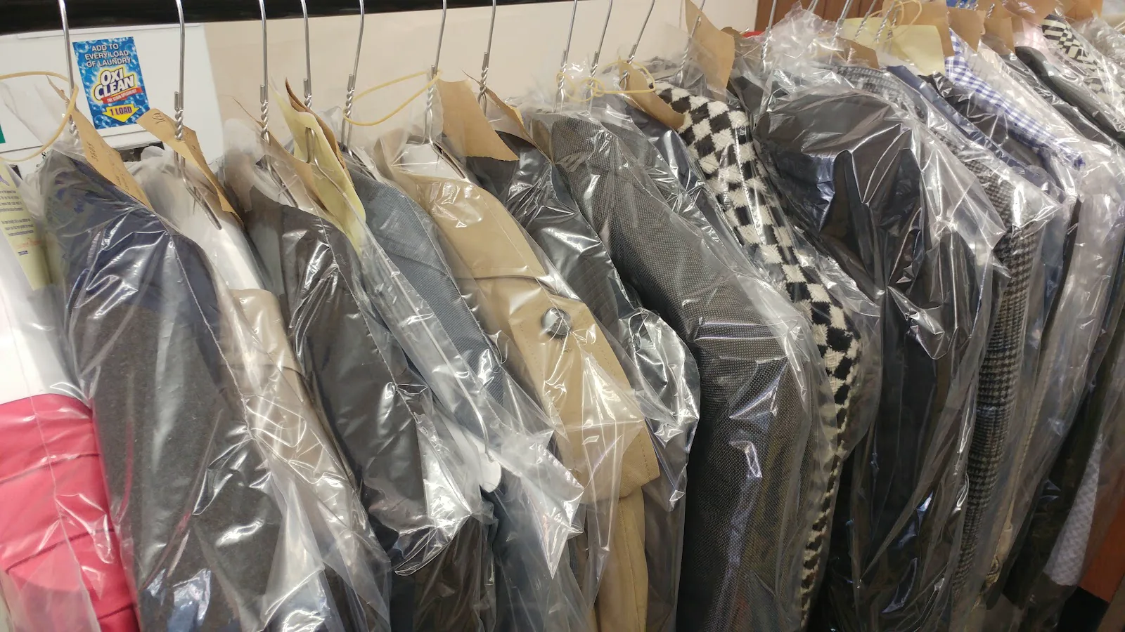 Clean garments prepared for collection at Swift Launderette